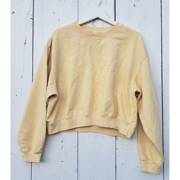 Sporty And Rich Women's Cropped Vintage Yellow Oversized Sweatshirt Cotton Sz L - Picture 1 of 7